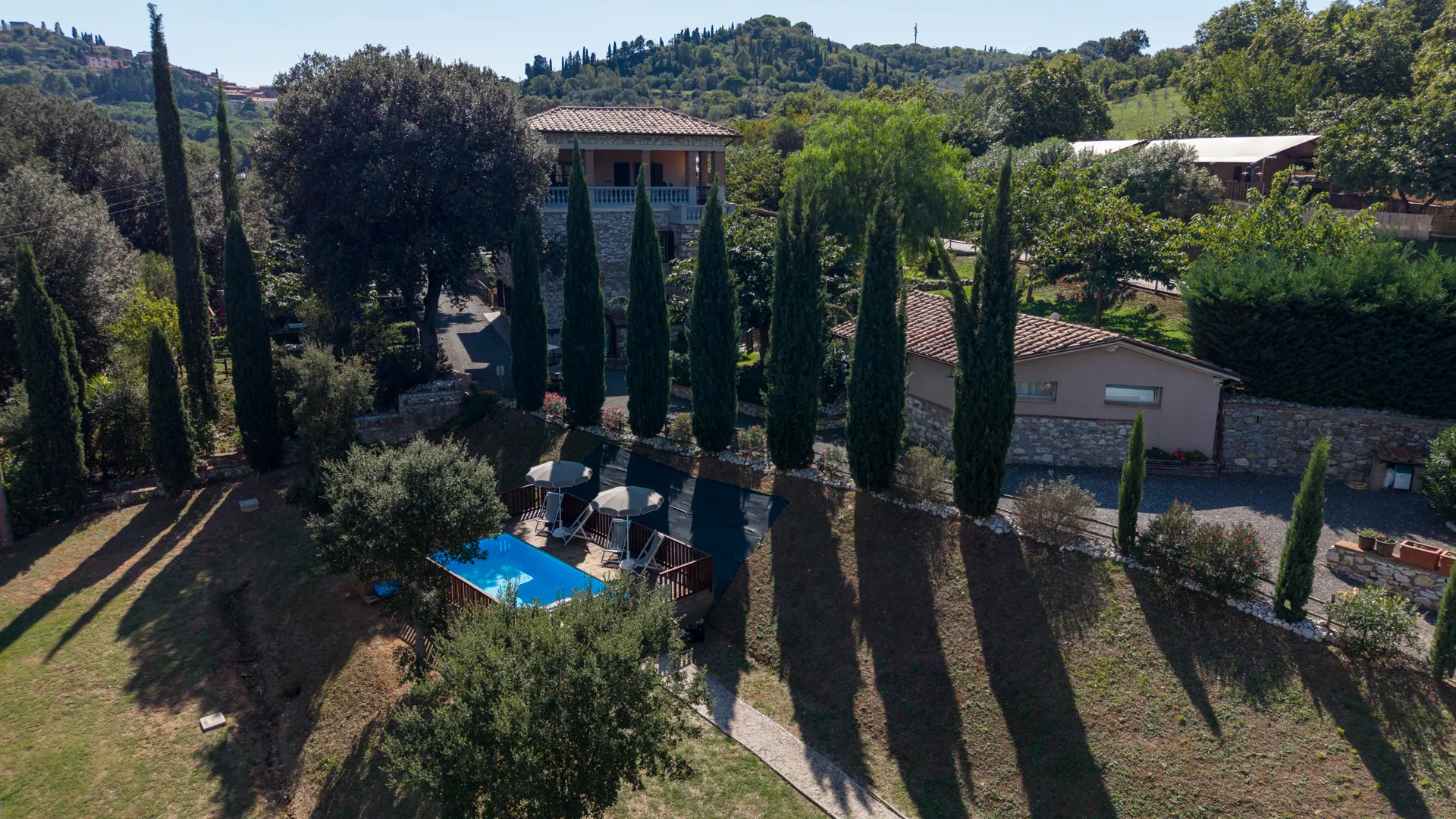 The dog pool and the Residence from above