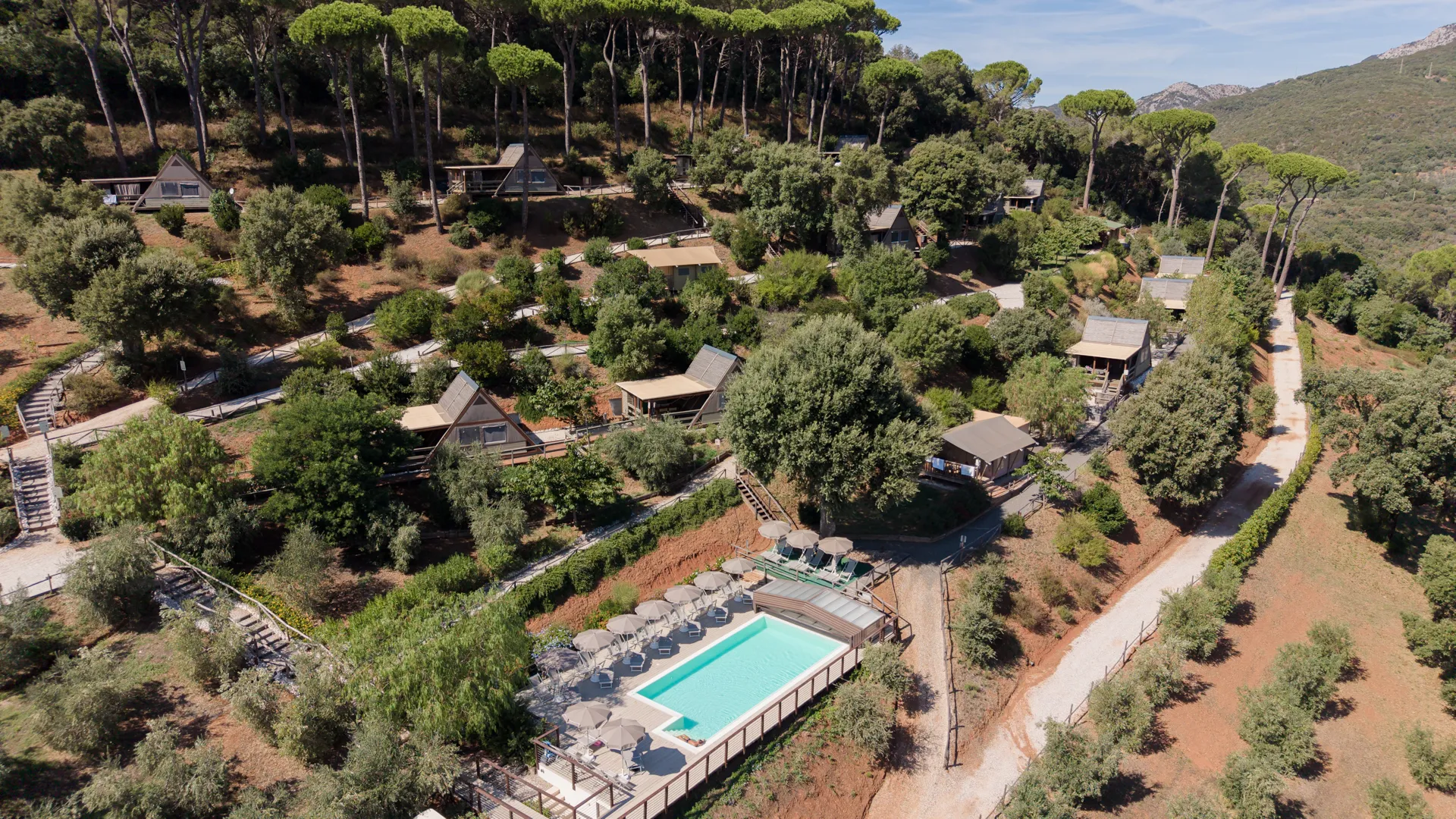 The panoramic pool seen from a drone
