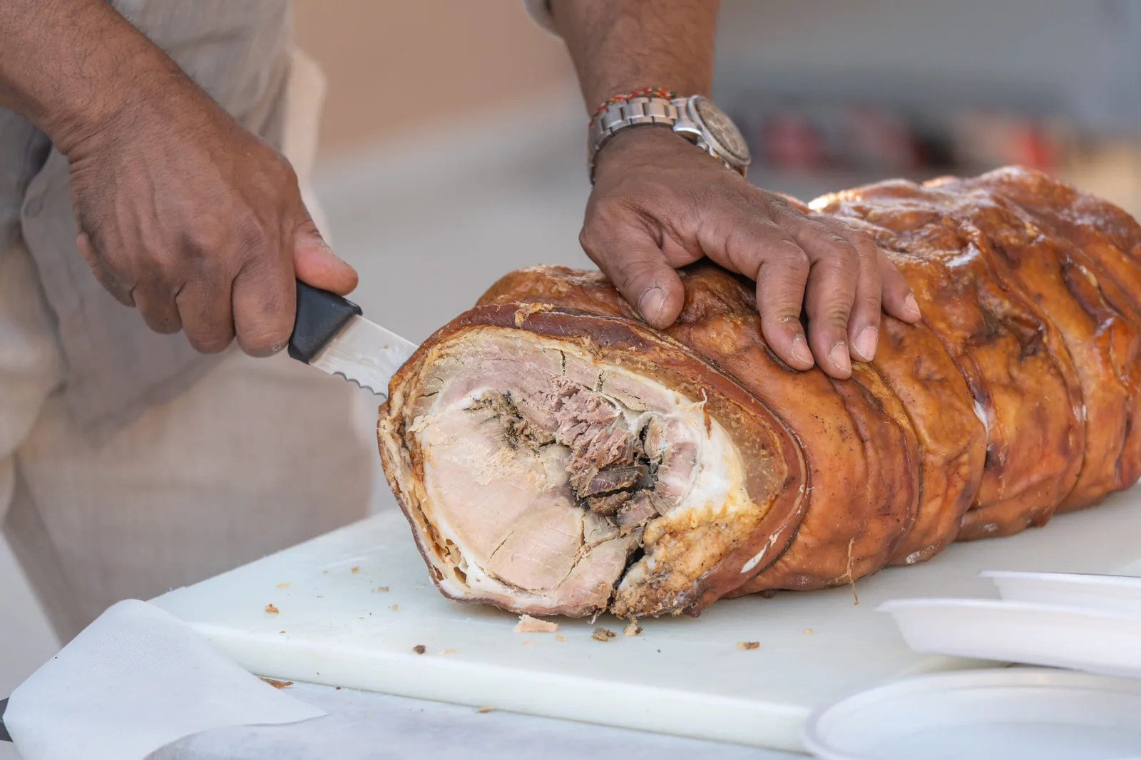 Frisch aufgeschnittene Porchetta