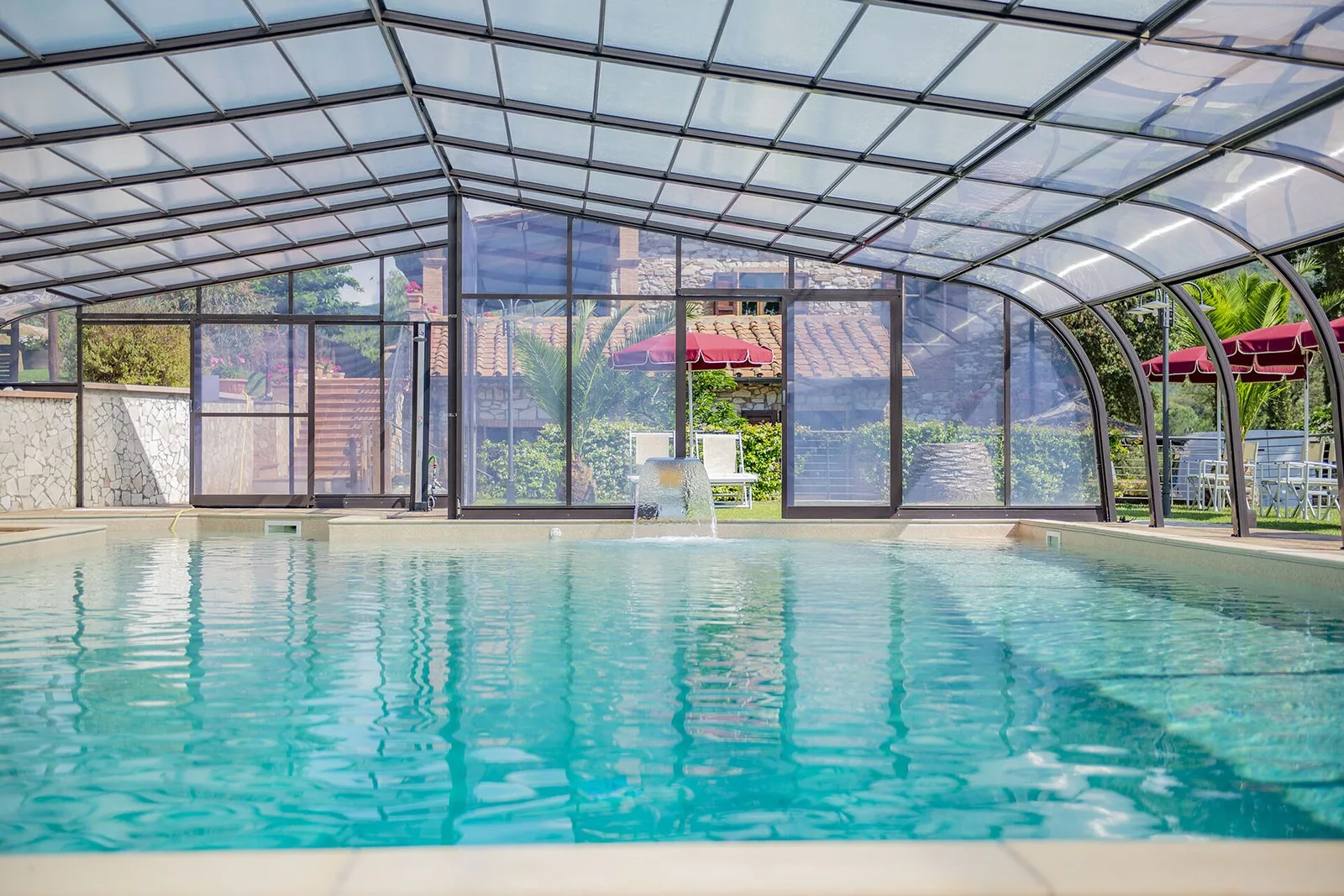 The covered, heated pool